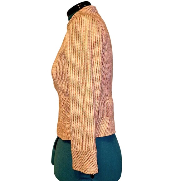 ZARA WOMAN PINK Tweed jacket Boucle Gold MetallicThread blazer Mandarin Collar 8 - Picture 4 of 6